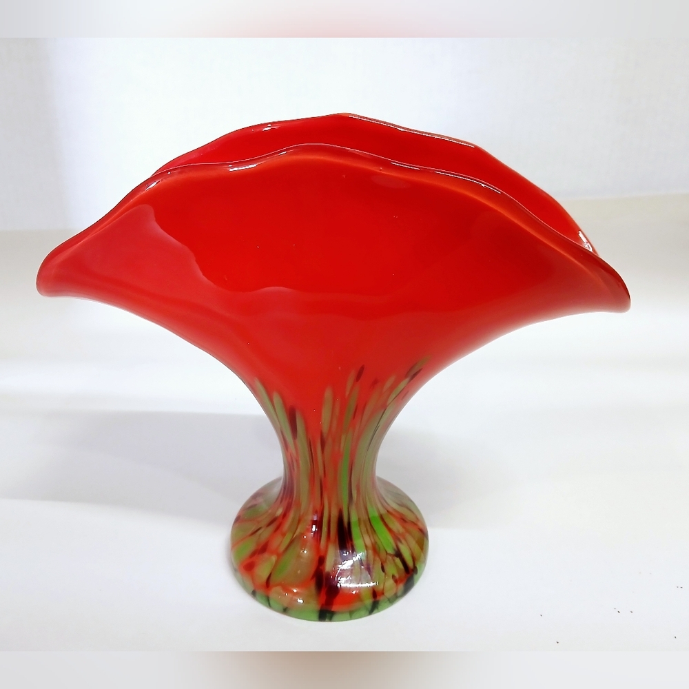 Vintage Red and Green Blown Glass Vase